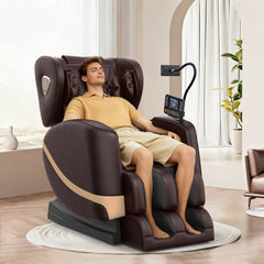 Zero Gravity Massage Chair Full Body with 10 Rollers, Soothing Heat, Deep Foot Kneader & Bluetooth Speakers, Brown