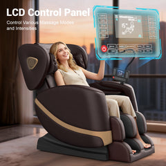 Zero Gravity Massage Chair Full Body with 10 Rollers, Soothing Heat, Deep Foot Kneader & Bluetooth Speakers, Brown