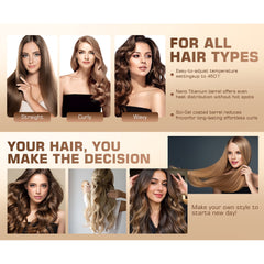 Ceramic Hair Straightener and Curler 2 in 1 - Curling Iron 1.25 In , Adjustable Temp 450°F, Dual Voltage, Anti-Tangle Barrel for Salon Shine, Frizz-Free Curls & Straight Styles for All Hair