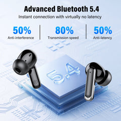Wireless Earbuds Bluetooth 5.4 Headphones, Deep Bass Loud Clear Sound with Noise Cancelling Mic, LED Display 60H Playing Time in-Ear Headphones with Wireless Charging Case for iPhone Android, Black