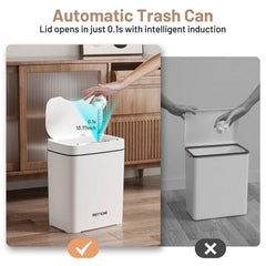 PrettyCare 2 Packs 3.6 Gal Automatic Bathroom Trash Cans with Lid Touchless Small Bedroom Plastic Garbage Can White GC01