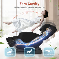Zero Gravity Full Body Massage Chair with 10 Fixed Rollers, Soothing Heat Function, Deep-Kneading Foot Massager, Bluetooth Speakers, Black