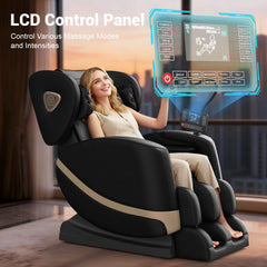 Zero Gravity Full Body Massage Chair with 10 Fixed Rollers, Soothing Heat Function, Deep-Kneading Foot Massager, Bluetooth Speakers, Black