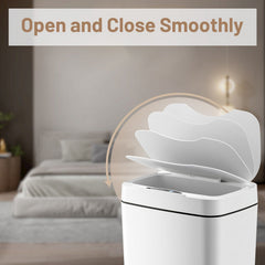 PrettyCare 2 Packs 3.6 Gal Automatic Bathroom Trash Cans with Lid Touchless Small Bedroom Plastic Garbage Can White GC01