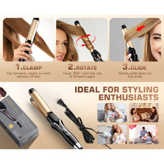 Ceramic Hair Straightener and Curler 2 in 1 - Curling Iron 1.25 In , Adjustable Temp 450°F, Dual Voltage, Anti-Tangle Barrel for Salon Shine, Frizz-Free Curls & Straight Styles for All Hair