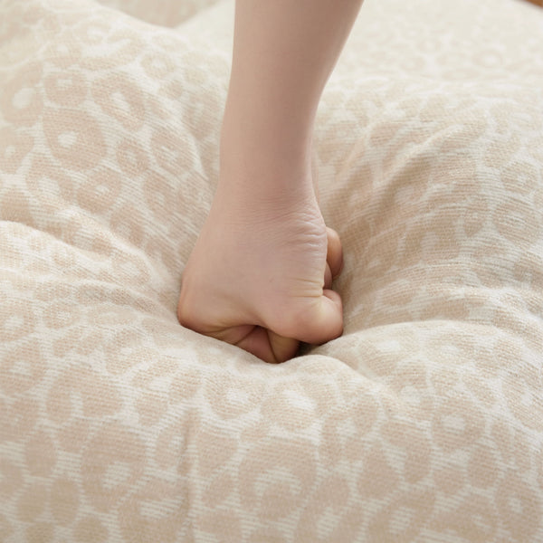 Leopard Print Chenille Modular Ottoman, Upholstered Footrest with Tassel Trim